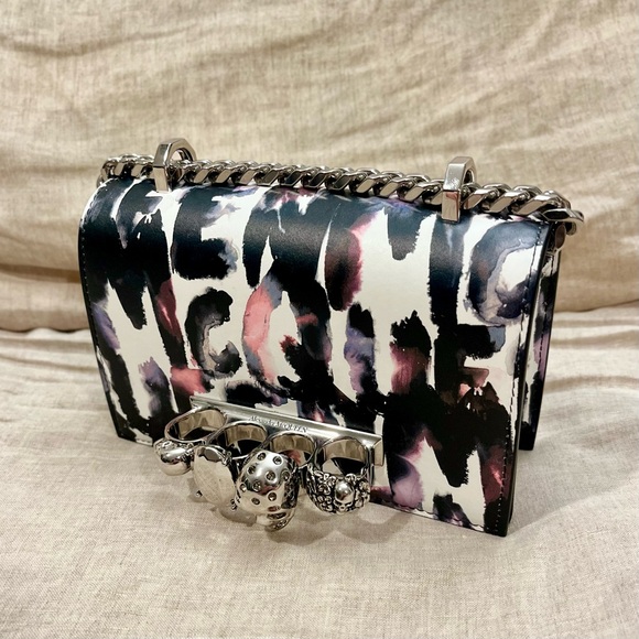 $2590 Alexander McQueen Watercolor Graffiti Four Ring Knuckle Jewel Satchel - Picture 1 of 16